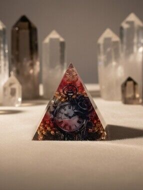 Dark Feminine Rose Quartz Orgonite Pyramid - 2.25" Steampunk Gothic Decor